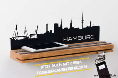 Schlüsselbrett Eiche mit Hamburg Skylines - modern - Ablage smartphone